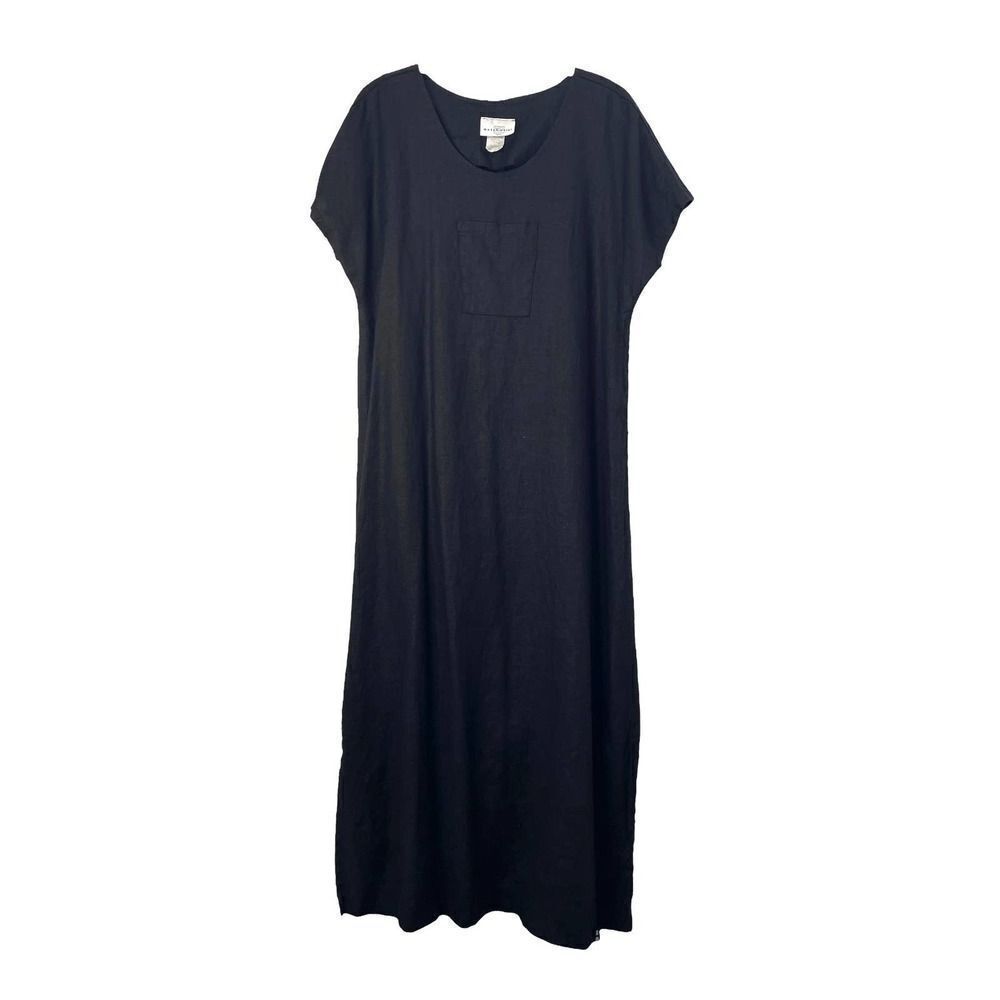 Match Point maxi black 100% linen dress Sz L boho lagenlook - Picture 1 of 8